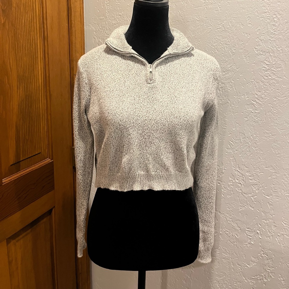 Gray Brandy Melville Quarter Zip Cropped Sweater One Size